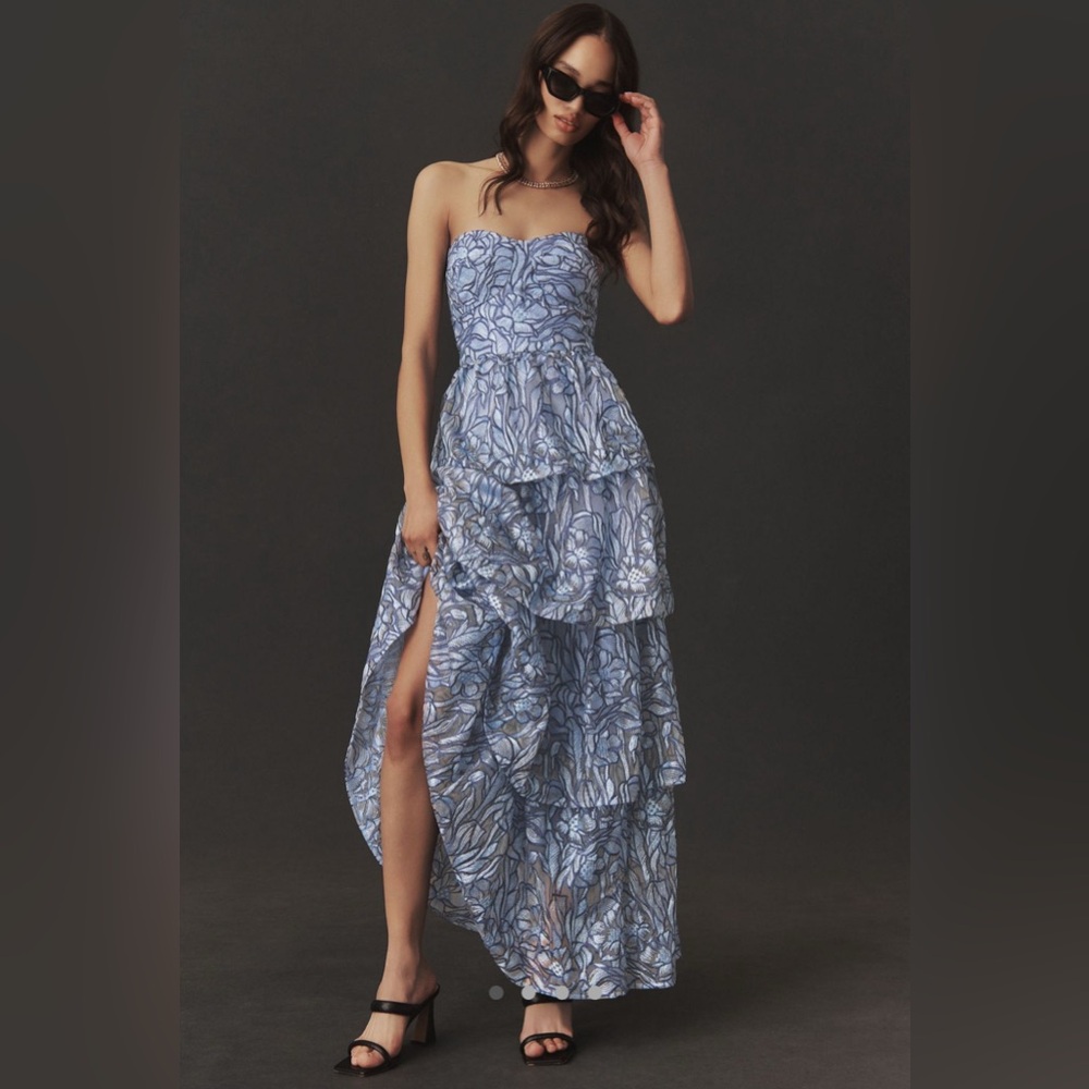 Dress the Population Blue Strapless Maxi Dress